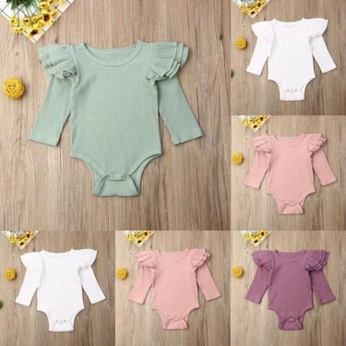 Newborn Infant Baby Boy Girl Warm Cotton Solid Jumpsuit Fly Sleeve Bodysuit Clothes Outfit 0-24M 4 Color