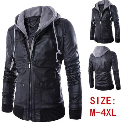 Yauamdb Men Faux Leather Coat Autumn Winter Size M-4xl Male Hooded Motorcycle Jacket Business Casual Pocket Outerwear Y85