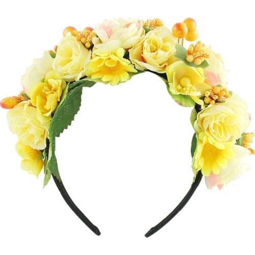 Rose yellow purple wreath boho headband crown headband flower Braided Wedding Garland hair accessories women Floral Crown
