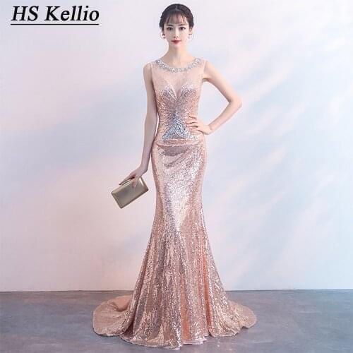 HS Kellio Celebrity Dress Red Carpet Floor Length Mermaid Evening Gown For Women With Shiny Sequined Lace