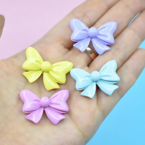 10Pcs Macaron Bow Resin Decoration Crafts Flatback Cabochon Scrapbooking Fit Phone Embellishments DIY Hair Accessories 30*20mm