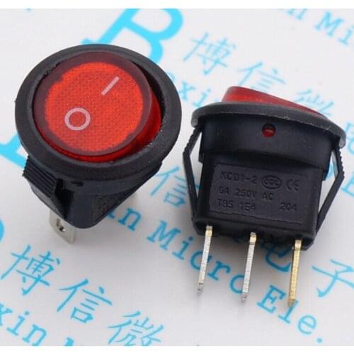 10pcs/KCD1-2 15MM Rocker switch Belt lamp 3 Pin 2 files
