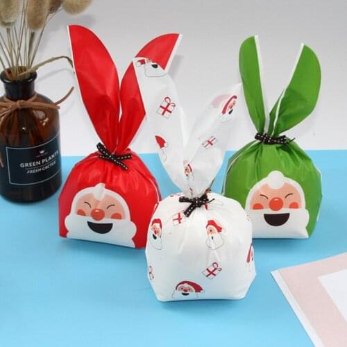 10pcs Merry Christmas Santa Claus Packing Bag Rabbit Ear Sweets Party Bags Cake Gift Bag Apple Candy Cookie Present Packaging