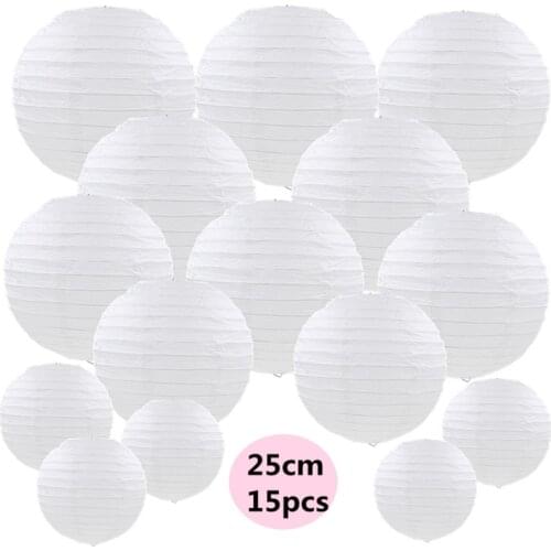 15pcs/lot 10 inch(25cm) Chinese Round White Paper Lanterns lamps for Wedding Party Home Decoration party supplies