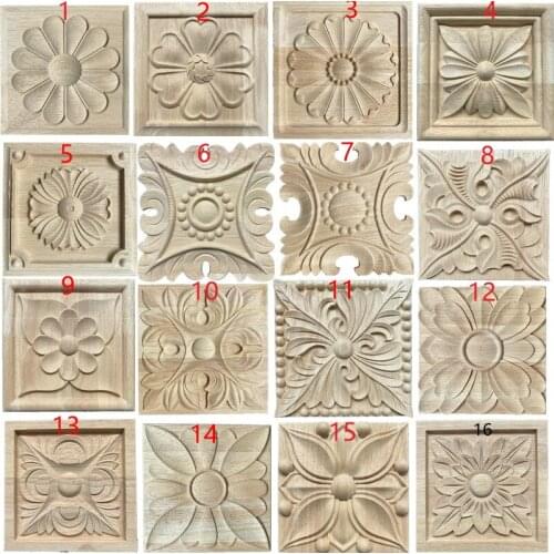 2 Pcs Carved Unpainted European Exquisite square Corner wood decal Floral Leaves Solid wood Furniture Window Corner Wood