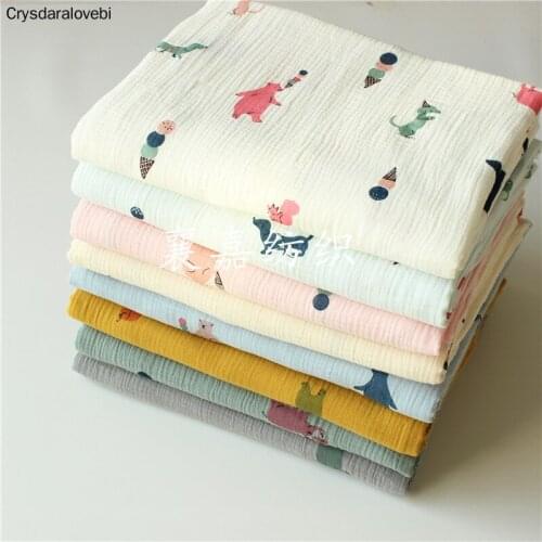 200x135cm Cartoon Animal Printed Cotton Crepe Fabric Double Cotton Linen Fabric for DIY Sewing Quilting Blanket for Baby