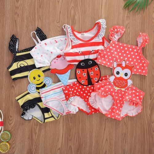 2021 4 Styles Of Latest Arrival Kids Baby Girl Embroidery Embroidery One-Piece Swimsuit Super Cute Pattern Swimsuit Suit