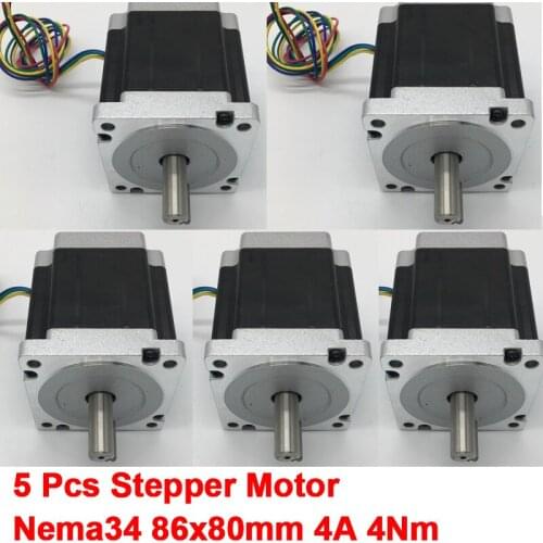 5PCS Stepper Motor Nema34 86*80mm 4A 4Nm 580Oz-in 2ph 4 Wires High Torque for CNC Router Lathe