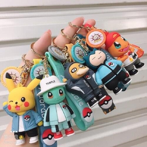 5 Japanese Pokmon Action Figures Pikachu Keychain Pokmon Keychain Squirtle Psyduck Charmander Snorlax Model Car Keychain Gift