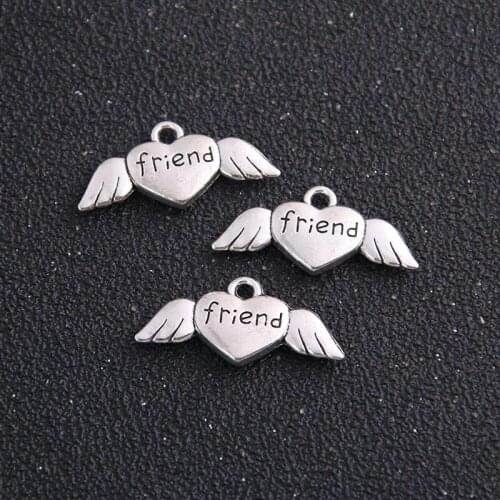 8pcs/lot 12*26mm DIY jewelry accessories wholesale vintage heart angel wing charms necklace pendants friend charm