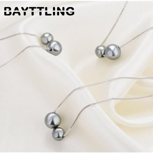 BAYTTLING 925 Sterling Silver 2 Gray Pearl Pendant Necklace For Woman Fashion Wedding Jewelry Pearl Necklace Gift