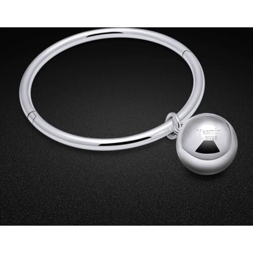 Boho antic silver cuff bangle Solid 925 Sterling Silver bangle Charm Bracelet Small bell sphere bracelets for women