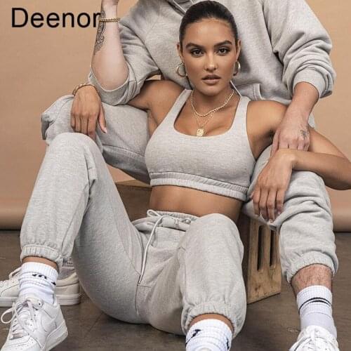 Deenor Casual Solid Sportswear Workout Set Skinny Stretch 2 Pieces Set Women Tracksuit Outdoor Fitness Sporty Outfit Hot
