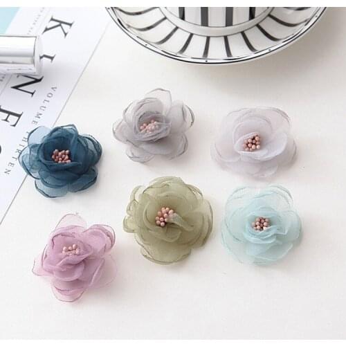 DIY Mini Chiffon Flowers With stamen Center Hair Clips Lace Flower For Kids Hair Accessories