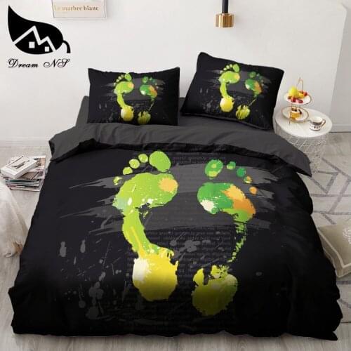 Dream NS Cartoon Bedding Set for Kids Duvet Cover Set Hand Painted Art and My Side Home Textiles Footprint Black Bedclothes