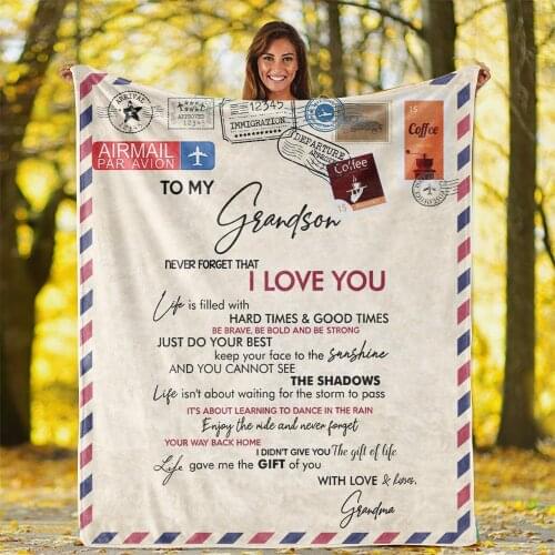 To My Grandson From Grandma Letter Flannel Throw Blankets Double-sided Fleece Blanket