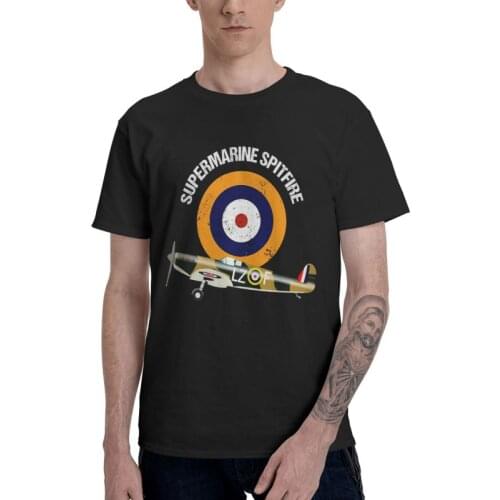 Supermarine Spitfire T Shirt for Men Cotton Print Tshirt Graphic Tshirt Short Sleeve RAF Warbird Military WW2 Aircraft Plane Tee