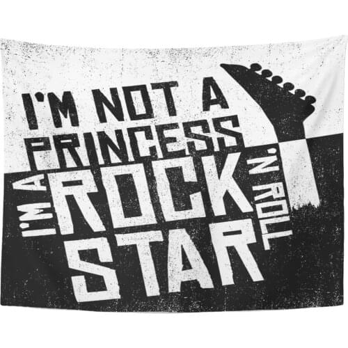 Tapestry I Am Not Princess Rock'n Roll Star with Guitar Slogan Calligraphy Vintage and Apparels Rock Girl Heavy Tapestries Wall
