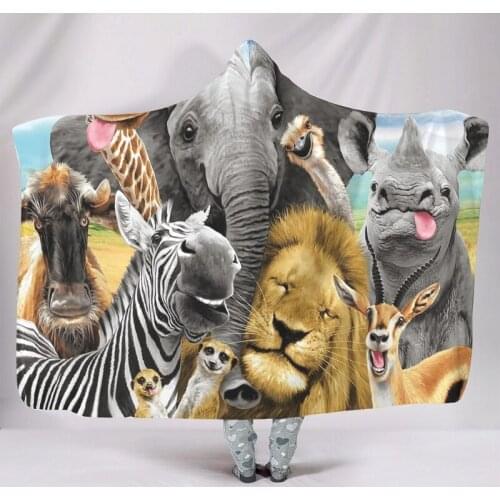 Various Wild Animals Hooded Blanket Super Soft Careful Workmanship Wearable Blanket for Adult Kids Bedding Sofa Throw Blankets