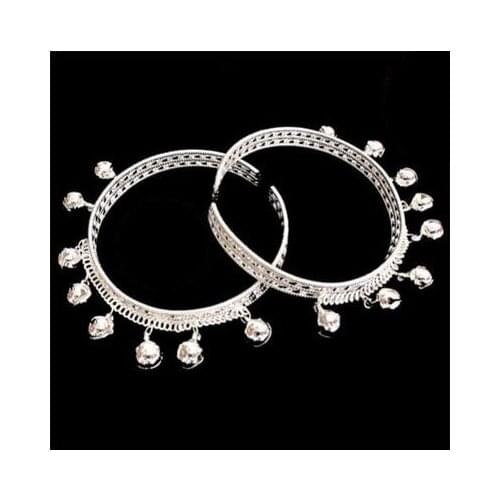 Collection China Tibetan Miao silver Carved Dance bell seedling silver bracelet foot ring stage shipping free