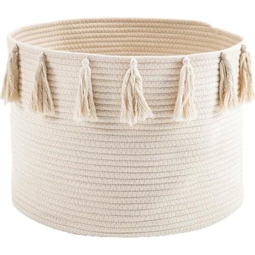 Storage Basket Large Capacity Space Saving with Tassel Fabric Woven Laundry Baskets Reusable Wear-resistant Cute Clothes Holder