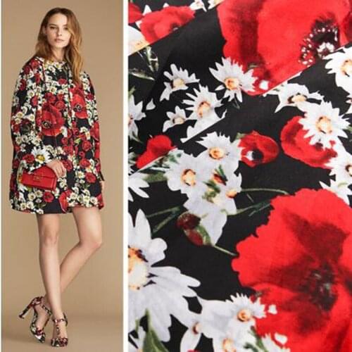 Pretty Black Blooming Red Rose Flower Printed 100% Cotton Fabric DIY sewing Cloth Dress Quilt home decoration