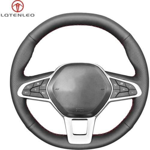 LQTENLEO Black Artificial Leather Car Steering Wheel Cover For Renault Clio 5 (V) 2019-2020 Zoe 2019-2020 Captur 2019-2020