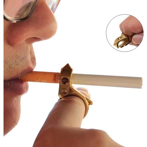 Mini EDC Multifunctional Zinc Alloy Cigarettes Holder Anti-Smoking Self-Defense Metal Finger Tool Outdoor Window Broken Ring Toy