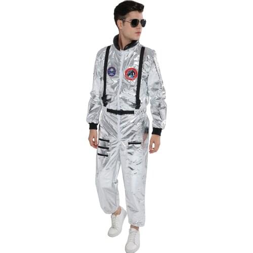 Snailify Men Costume For Halloween 2020 New Arrival Mens Deluxe Astronaut Costume Silver Jumpsuit Carnival Party Cosplay