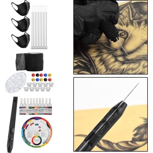 Hand Poke Pen Tattoo Kit Tattoo Bandage Needles Ink Cup DIY Tattoo Supplies Tattoo Needles Set includes 3RL / 5RL / 7RL / 9RL