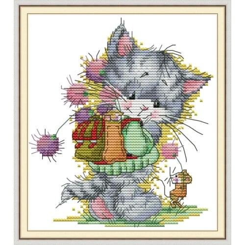 Cat and mouse cross stitch kit aida 14ct 11ct count print canvas cross stitches needlework embroidery DIY handmade