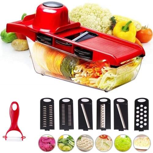 Vegetable Fruit Slicer Cutter Chopper Grater 6 Interchangeable Stainless Steel Blades Peeler Storage Container Kitchen Tools