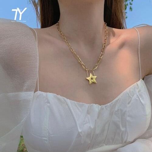 Design Sense Titanium Steel Star Lock Gold Necklace For Woman 2021 Korean Fashion Jewelry Neo Gothic Girls Sexy Clavicle Chain