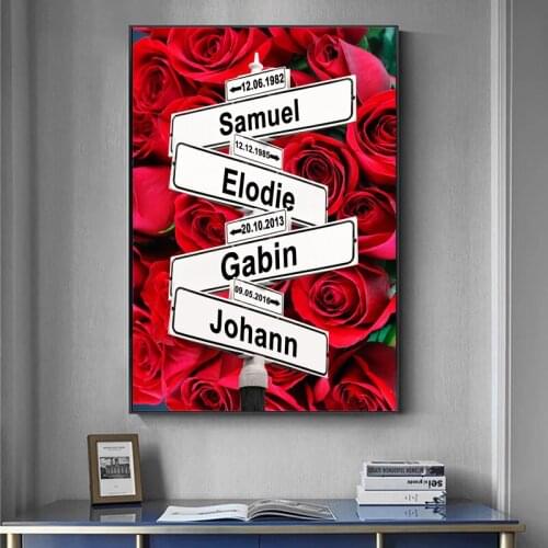 Personalized Intersection Street Sign with 2-6 Names/Dates Rose Canvas Painting Wall Art Name Custom Gift Family Street Sign
