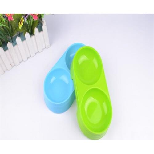 Plastic feeder double bowl pet drinking water and food container high quality environmental protection