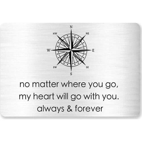 Graduation Gift for Friends,Inspirational Quote Saying No Matter Where You Go Engraved Metal Wallet Card Inserts DIY Wholesale