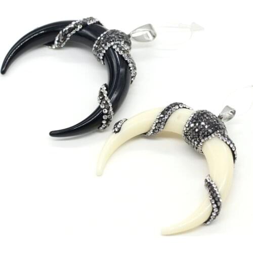 Charms Crescent Shape Pendant Ox Bone and Diamonds Pendant for Jewelry Making DIY Bracelets Necklace Accessories 57x55mm