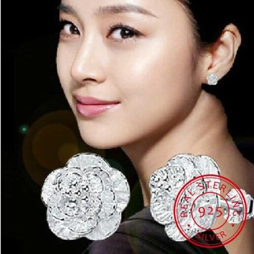 Simple 925 Sterling Silver Mosaic Zirconia Flower Earrings For Women Gift S-E843