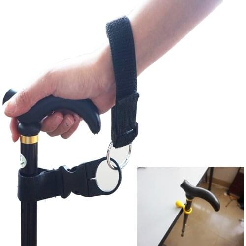 Adjustable easy fit walking stick wrist strap & cane crutch clip holder grip aid