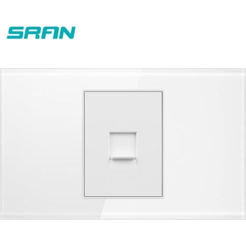 SRAN rj45 socket ,with white pearl crystal glass panel 118mm*72mm internet outlet