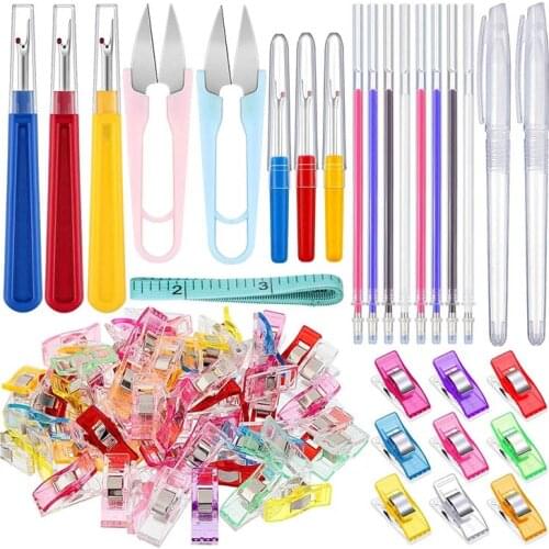 1Set Hand Sewing Tools Set Quilting Sewing Clips Seam Rippers Heat Erasable Fabric Marking Pen for DIY Embroidery Tailoring
