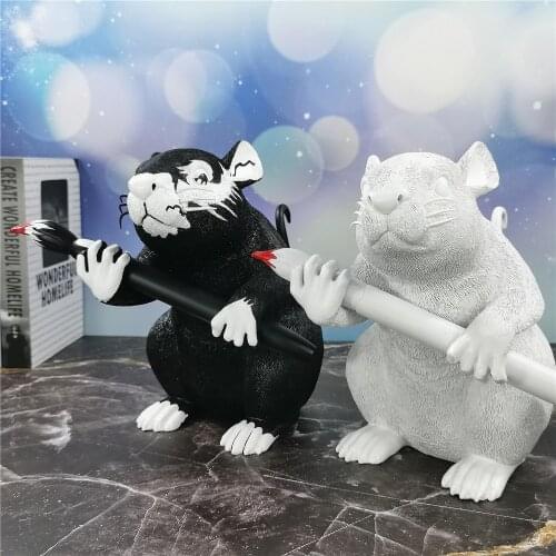 Modern Art Banksy Love Rat Street Art Black and White Rat Statue with Color Box Creative Resin Art&Craft Home Decor Best GIft