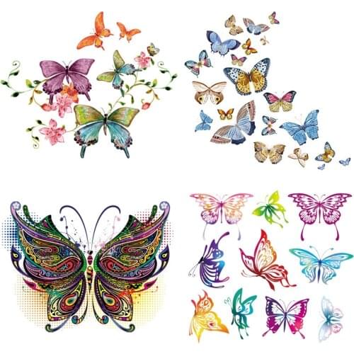 Iron-on Transfers Butterfly Cute Patches For Clothing textile Vinyl Thermo Stickers Applique Diy Thermotransfer Clothes Stripes
