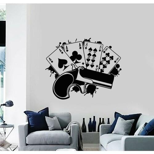 Playing Cards Wall Stickers for Living Room Poker Risk Gambling Gun Luck Vinyl Wall Decal Game Room Bedroom Decoration W158