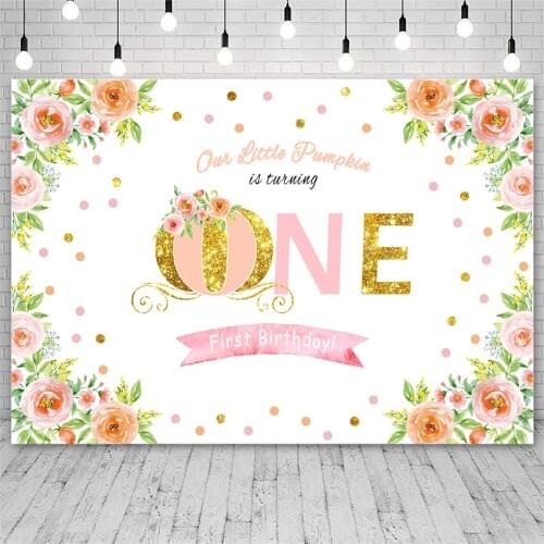 Avezano Vinyl Photography Backdrop 1st Birthday Party Golden Pumpkin Flowers Decor Pink Banner Background Photo Studio Photocall