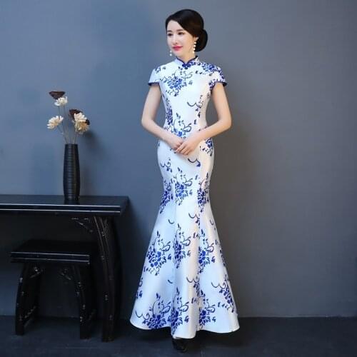 Plus Size 6XL Chinese Style Formal Cheongsam Sexy Wedding Party Dress Oriental Evening Dress Women Long Mermaid Dress