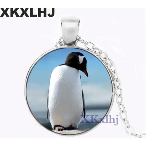XKXLHJ Glass Penguin Pendant Jewelry Penguin Necklace Glass Photo Cabochon Necklace