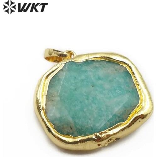 WT-P1468 natural strawberry amazonite methyst stone Pendant purple brown cyan quadrilateral gold Pendant women fashion Jewelry