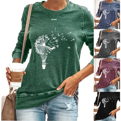 Women Tops And Blouse Ladies Casual Long Sleeve Round Neck Top Solid Color Printed Loose Comfortable Casual Tee Shirt Top
