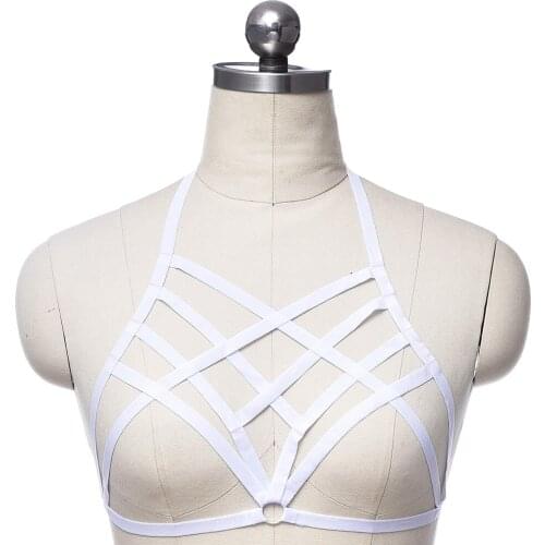 Women Hollow Body Harness Bra Gothic Crop Top Sexy Lingerie Cage Festival Elastic Bandage Bustier Adjust Body Cage Bra